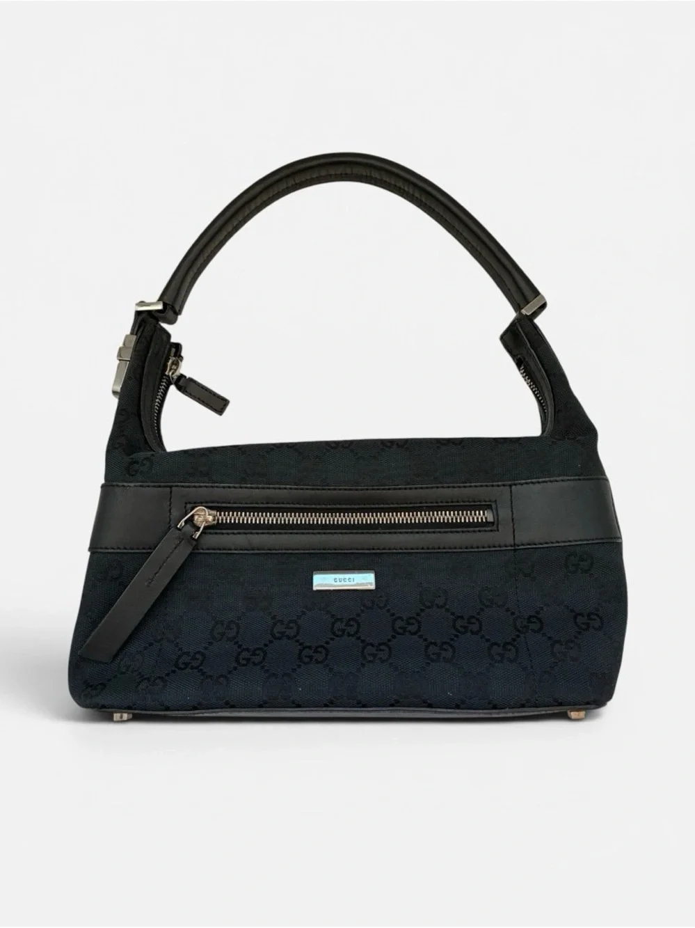 Gucci Black Logo Shoulder Bag with Silver Hardware Baguette Pochette - Picture 2 of 11